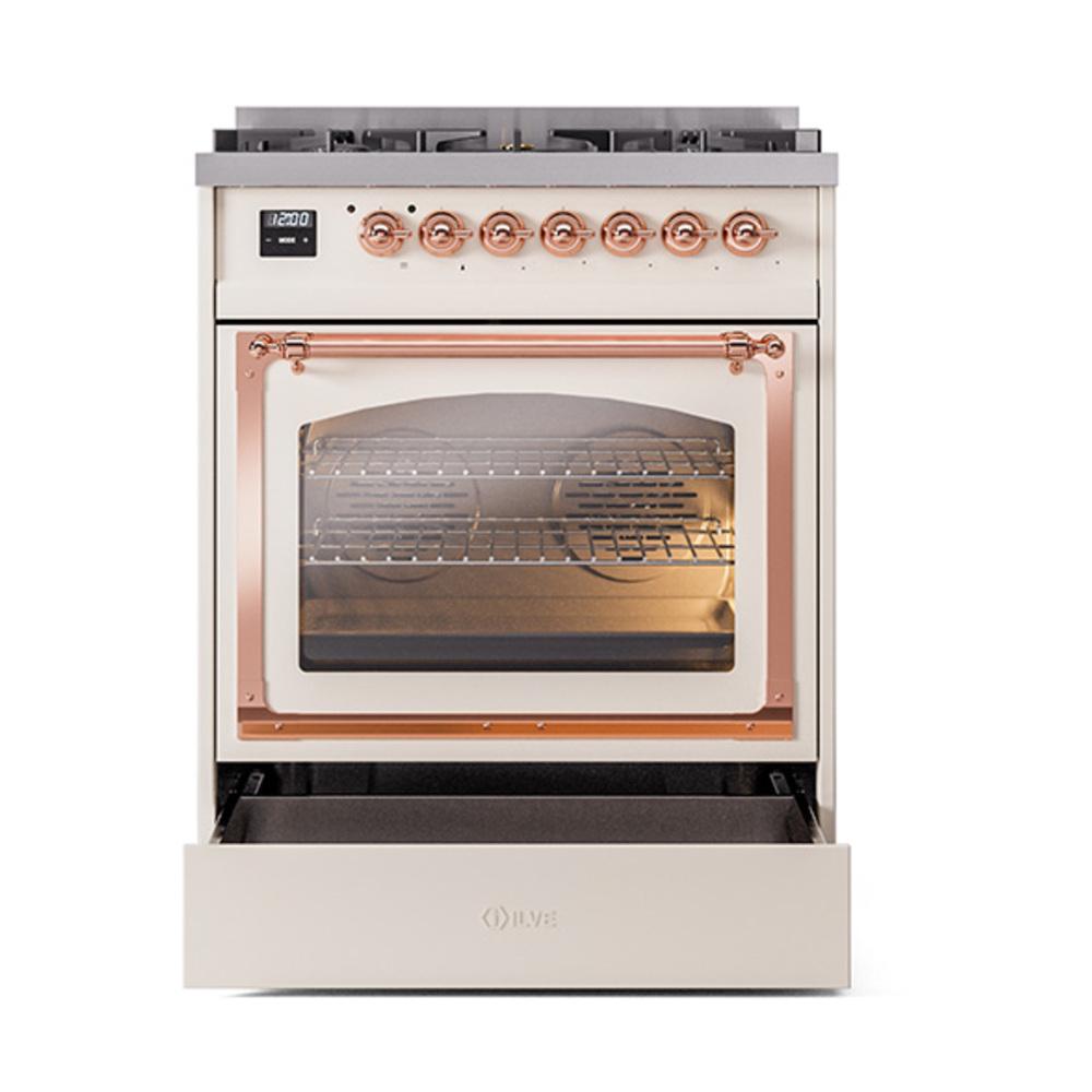 ILVE UN30NMPAWP Nostalgie II Noblesse 30 inch Dual Fuel Range (Natural Gas, Triple Glass Door, Antique White, Copper)