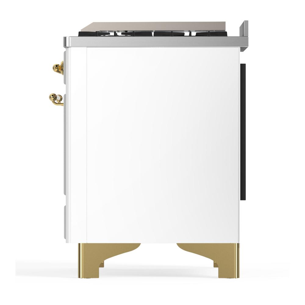 ILVE UM60FNR3WHGLP Majestic III 60 inch Dual Fuel Range with 9 Burners and Griddle, Dual Function Burner up to 25,000 BTU (Liquid Propane, Triple Glass Door, White, Brass)