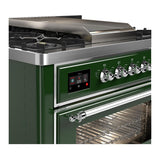 ILVE UM36FNR3EGC Majestic III 36 inch Dual Fuel Range with 6 Black Brass Burners and Griddle, Dual Function Burner up to 25,000 BTU (Triple Glass Door, Emerald Green, Chrome, Natural Gas)