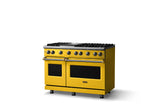 48"W. Sealed Burner Gas Range (Burner: 6g, Finish: Daffodil, Trim: Brushed Brass, Fuel: Propane)