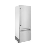 ZLINE 30" 16.1 cu. ft. Built-In 2-Door Bottom Freezer Refrigerator with Internal Water and Ice Dispenser in Stainless Steel (RBIV-304-30)
