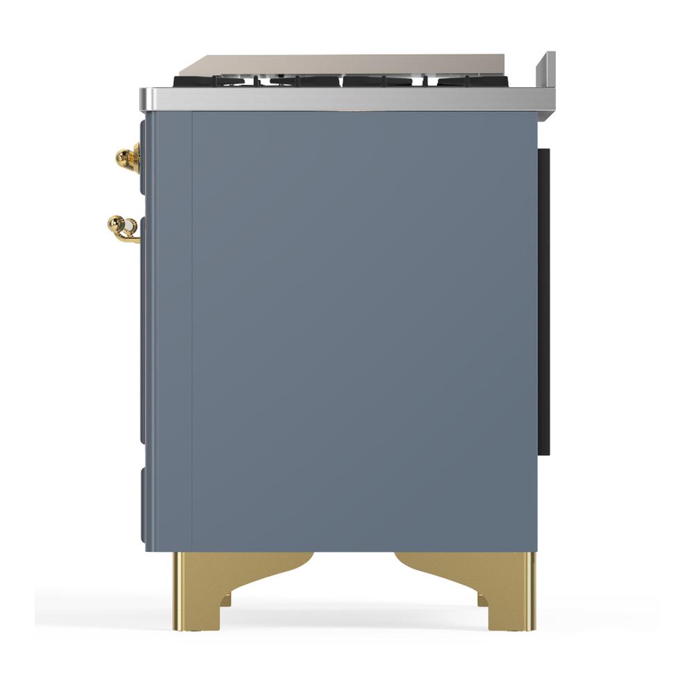 ILVE UMD40FQNR3BGG Majestic III 40 inch Dual Fuel Range with 6 Burners and Griddle, Dual Function Burner up to 25,000 BTU (Natural Gas, Solid Door, Blue Grey, Brass)