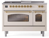 Nostalgie II 48 Inch Dual Fuel Natural Gas Freestanding Range in Antique White with Brass Trim