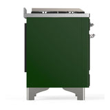 ILVE UM36FQNR3EGC Majestic III 36 inch Dual Fuel Range with 6 Black Brass Burners and Griddle, Dual Function Burner up to 25,000 BTU (Solid Door, Emerald Green, Chrome, Natural Gas)