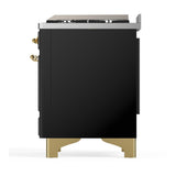 ILVE UM60FSQNR3BKGLP Majestic III 60 inch Dual Fuel Range with 7 Burners, Griddle and French Top, Dual Function Burner with up to 25,000 BTU (Liquid Propane, Solid Door, Glossy Black, Brass)