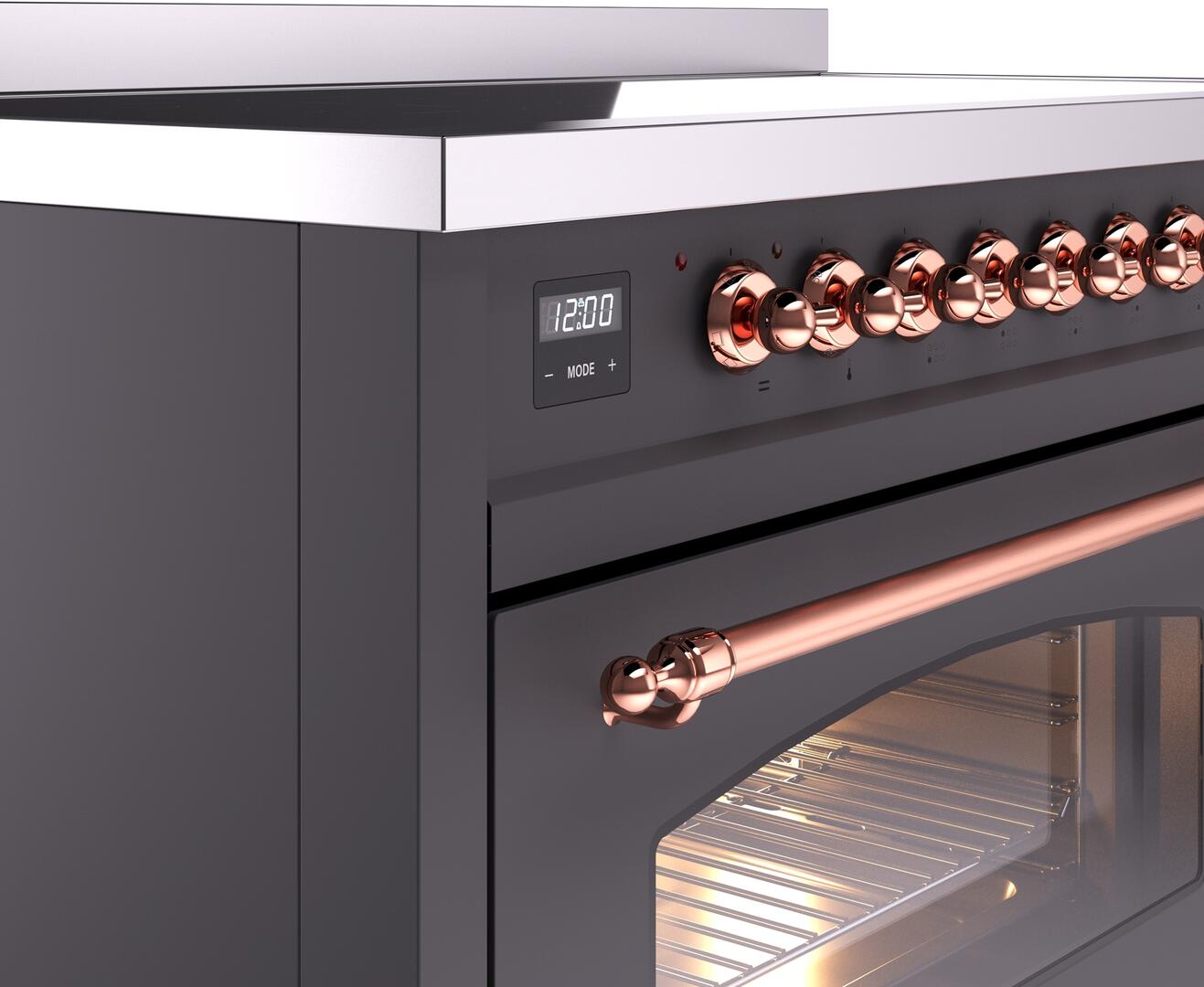 Nostalgie II 48 Inch Electric Freestanding Range in Matte Graphite with Copper Trim