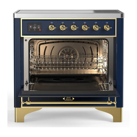 ILVE UMIB36NR3MBG Majestic III 36 inch Induction Range with 6 Elements, 3.5 cu. ft. Total Oven Capacity (Triple Glass Door, Midnight Blue, Brass)