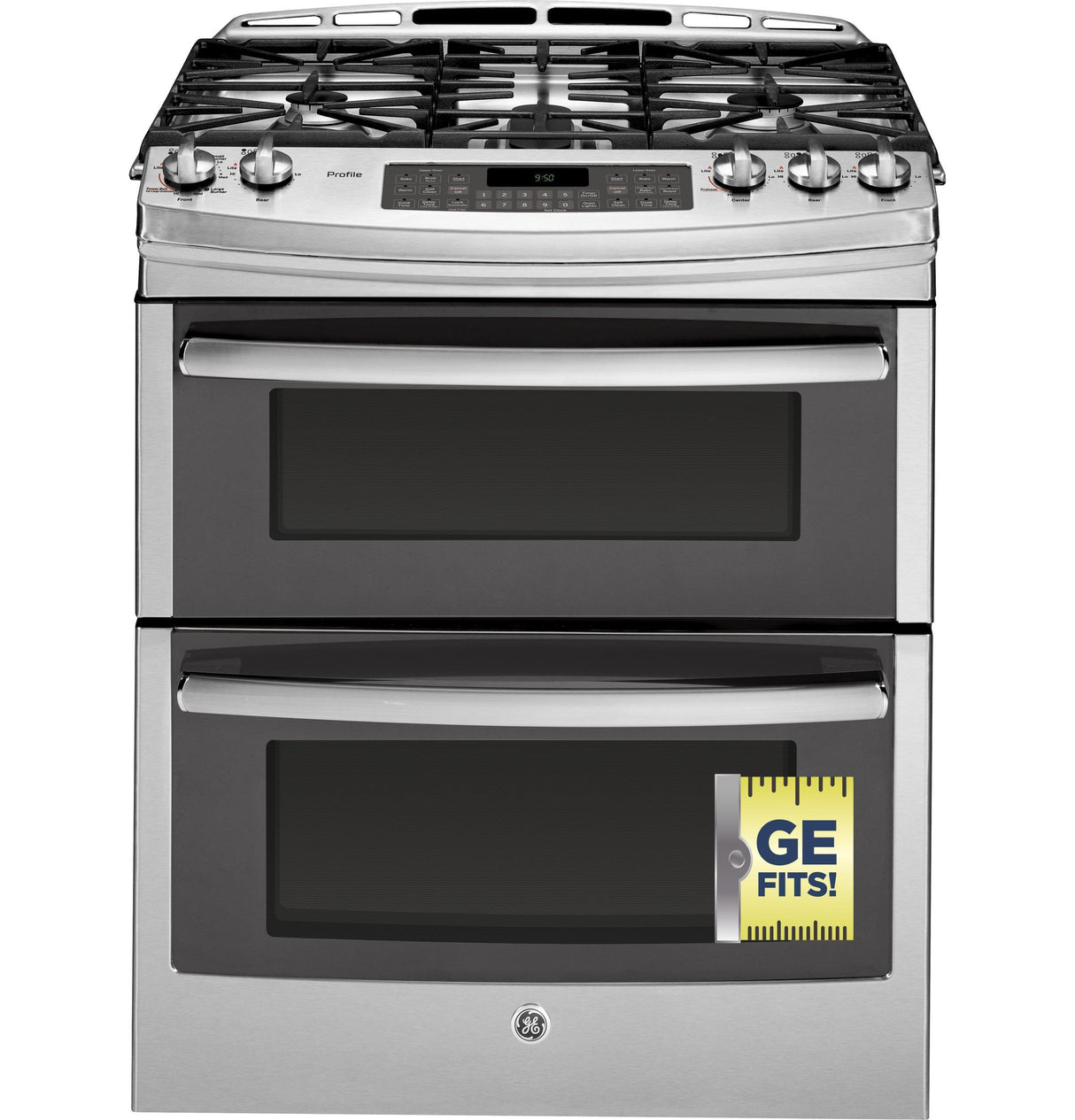 GE Profile™ Series 30" Slide-In Front Control Double Oven Gas Range