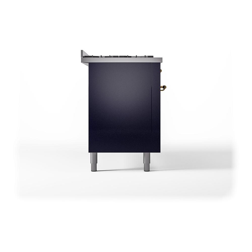 ILVE UN60FQNMPMBGLP Nostalgie II Noblesse 60 inch Dual Fuel Range (9 Sealed Burners + Griddle, Liquid Propane, Solid Door, Midnight Blue, Brass)