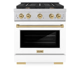 ZLINE Autograph Edition 30 in. 4.2 cu. ft. 4 Burner Gas Range with Convection Gas Oven in DuraSnow' Stainless Steel with White Matte Door and Champagne Bronze Accents (SGRSZ-WM-30-CB)