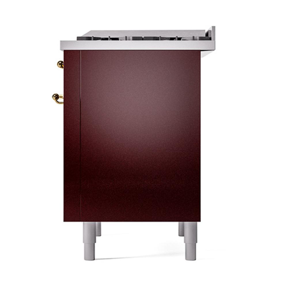 ILVE UN36FQNMPBUG Nostalgie II Noblesse 36 inch Dual Fuel Range (Natural Gas, Solid Door, Burgundy, Brass)
