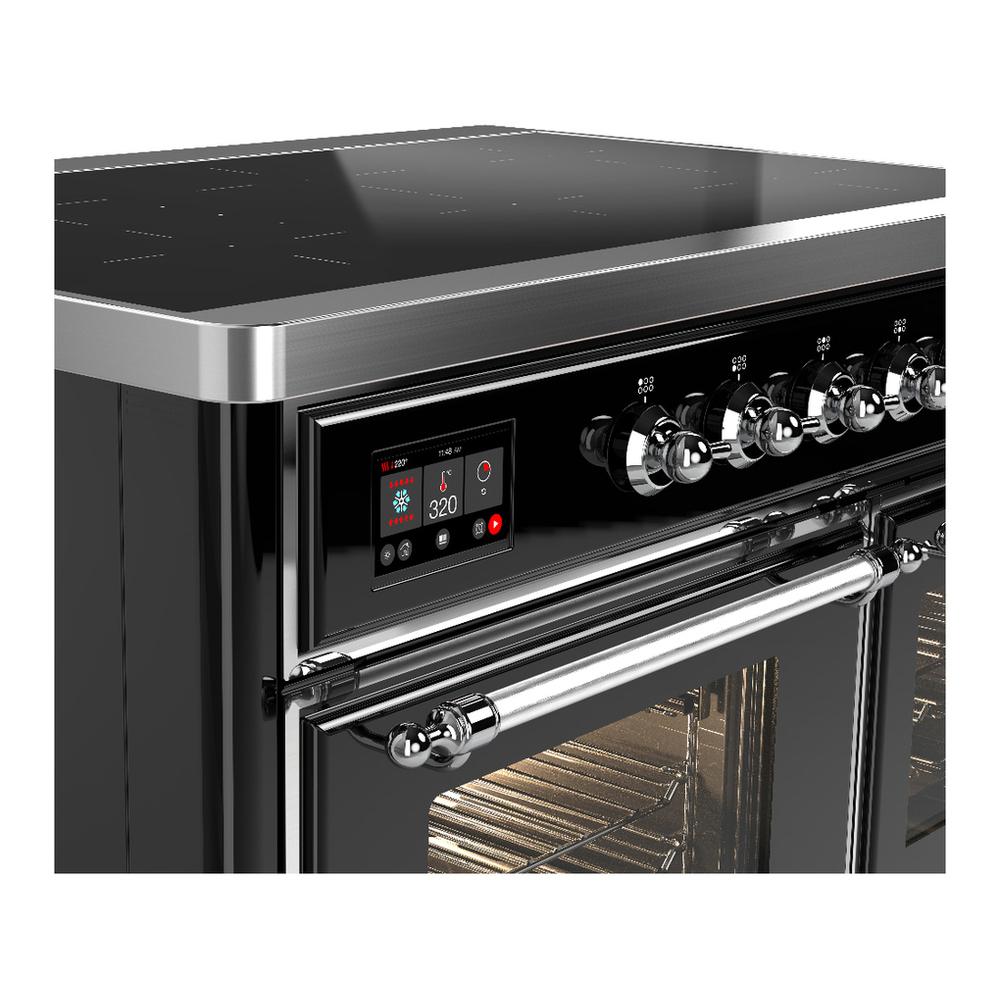ILVE UMDIB40NR3BKC Majestic III 40 inch Induction Range with 6 Elements, 3.82 cu. ft. Total Oven Capacity (Triple Glass Door, Glossy Black, Chrome)