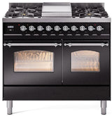 Nostalgie II 40 Inch Dual Fuel Liquid Propane Freestanding Range in Glossy Black with Chrome Trim