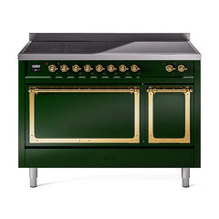 ILVE UNI486QNMPEGG Nostalgie II Noblesse 48 inch Induction Range (Solid Door, Emerald Green, Brass)