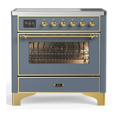 ILVE UMIB36NR3BGG Majestic III 36 inch Induction Range with 6 Elements, 3.5 cu. ft. Total Oven Capacity (Triple Glass Door, Blue Grey, Brass)