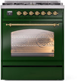 Nostalgie II 30 Inch Dual Fuel Natural Gas Freestanding Range in Emerald Green with Brass Trim