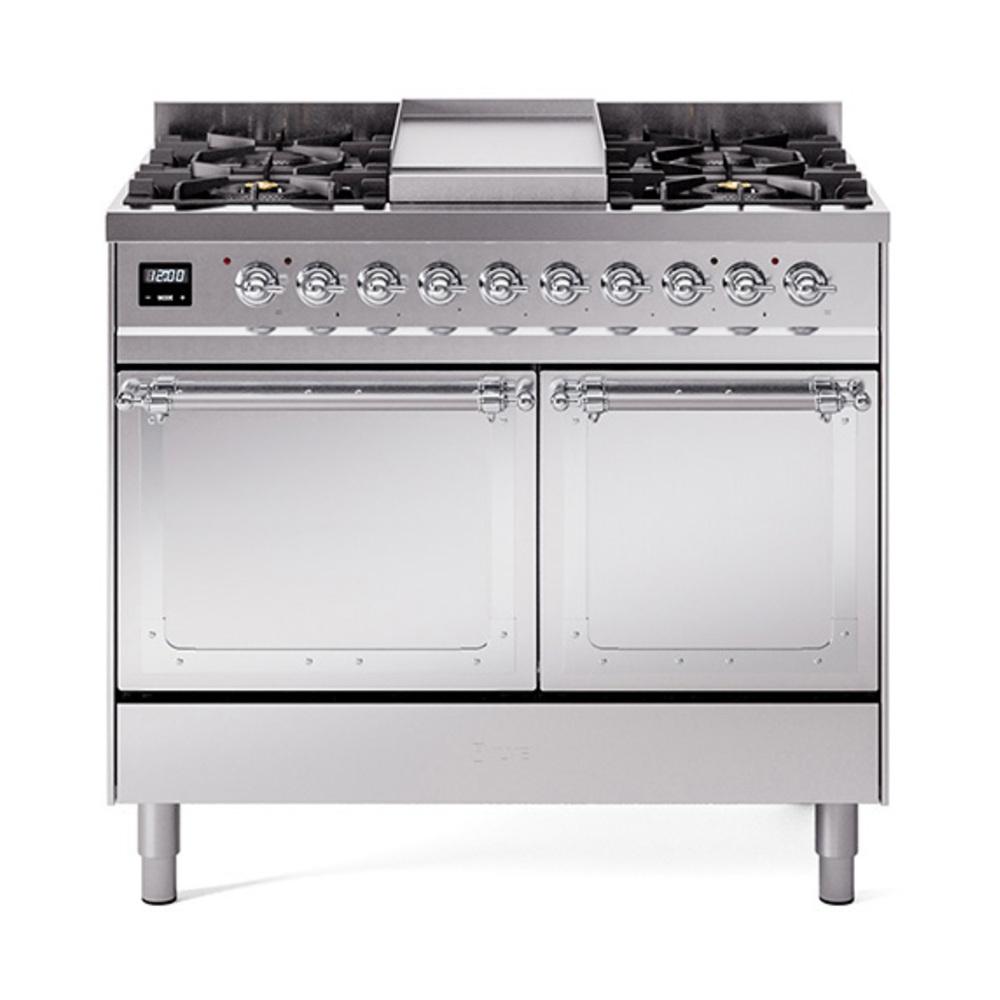 ILVE UND40FQNMPSSCLP Nostalgie II Noblesse 40 inch Dual Fuel Range (Liquid Propane, Solid Door, Stainless Steel, Chrome)