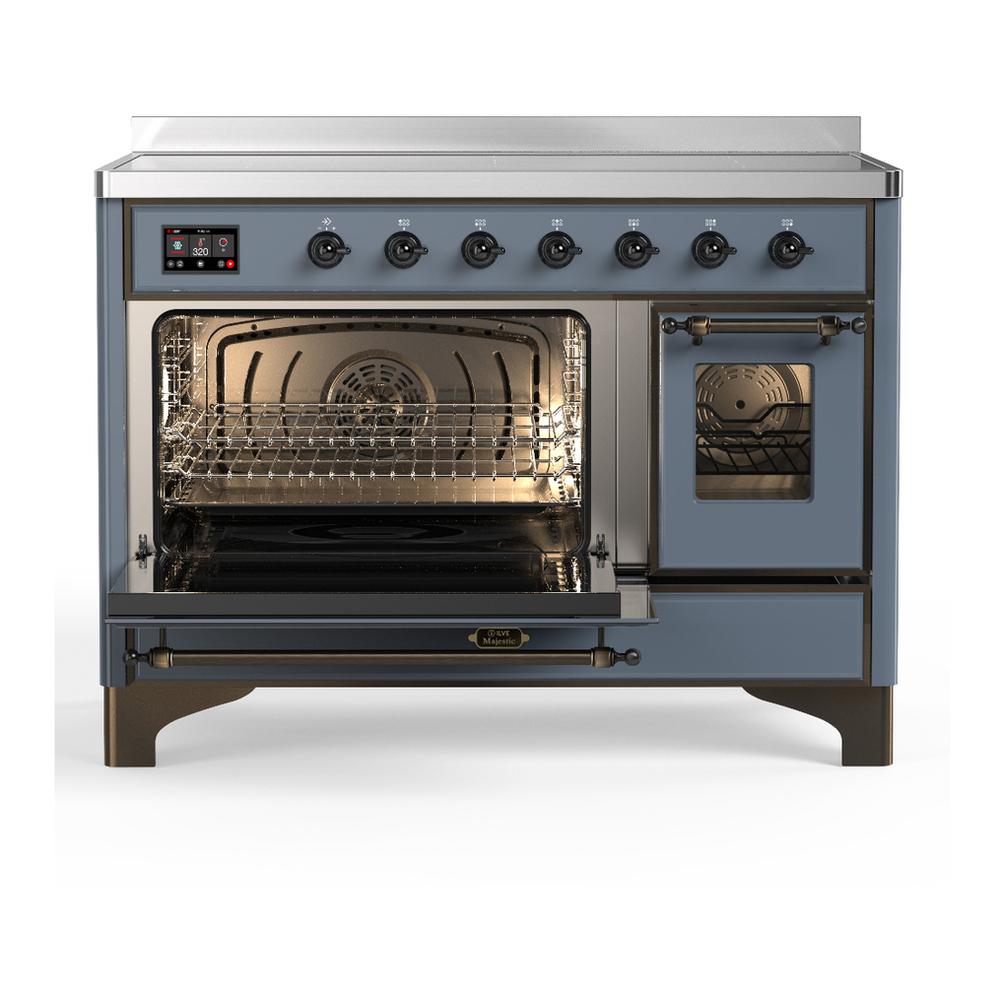 ILVE UMIB48NR3BGB Majestic III 48 inch Induction Range with 6 Elements, 5.02 cu. ft. Total Oven Capacity (Triple Glass Door, Blue Grey, Burnished)
