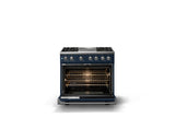 36"W. Dual Fuel Range (Burner: 4g, Finish: Slate Blue, Trim: Polished Chrome, Fuel: Natural Gas)