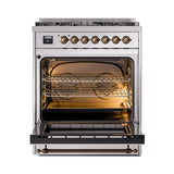 ILVE UN30NMPSSBLP Nostalgie II Noblesse 30 inch Dual Fuel Range (Liquid Propane, Triple Glass Door, Stainless Steel, Burnished)