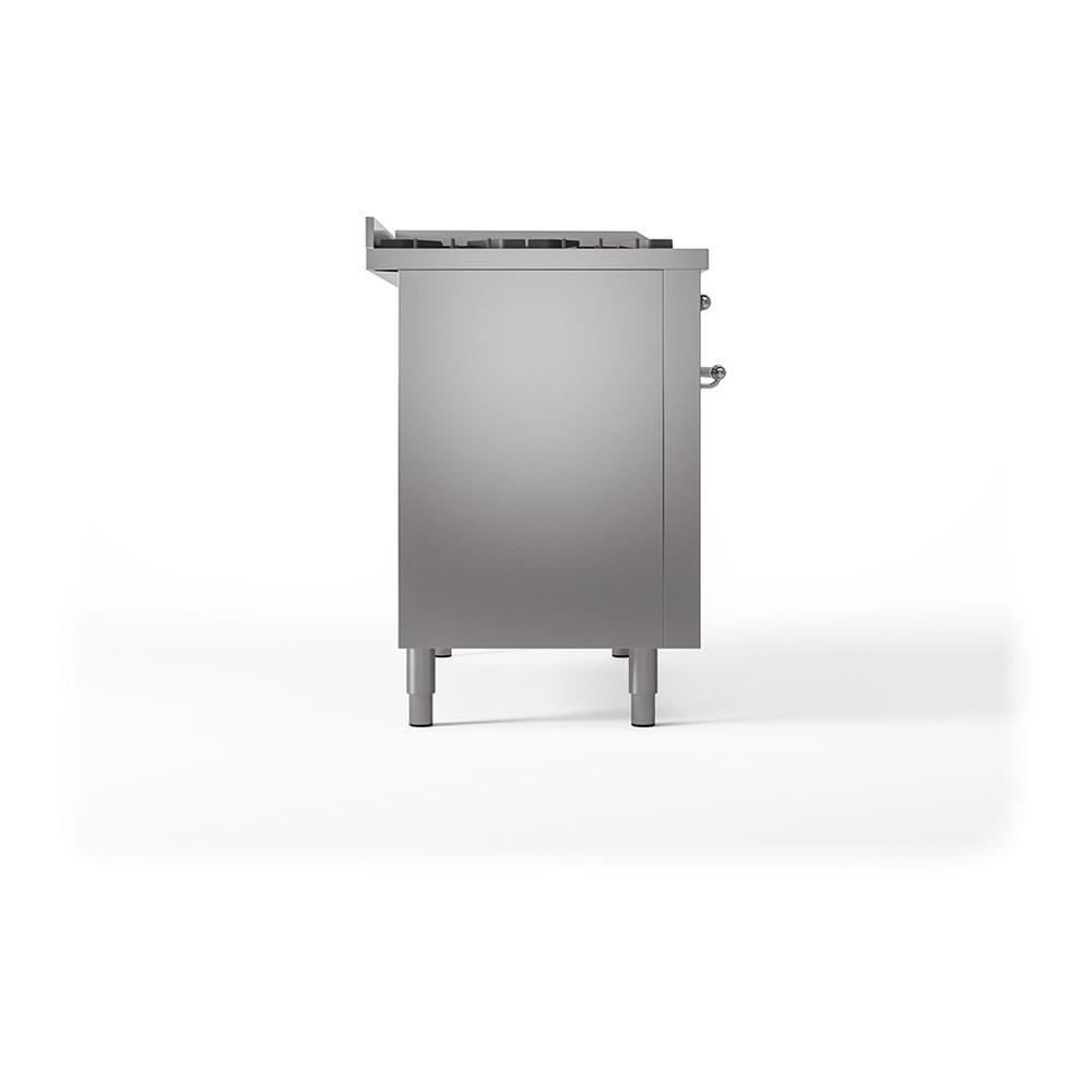 ILVE UN48FSQNMPSSC Nostalgie II Noblesse 48 inch Dual Fuel Range (5 Sealed Burners + Griddle + French Top, Natural Gas, Solid Door, Stainless Steel, Chrome)