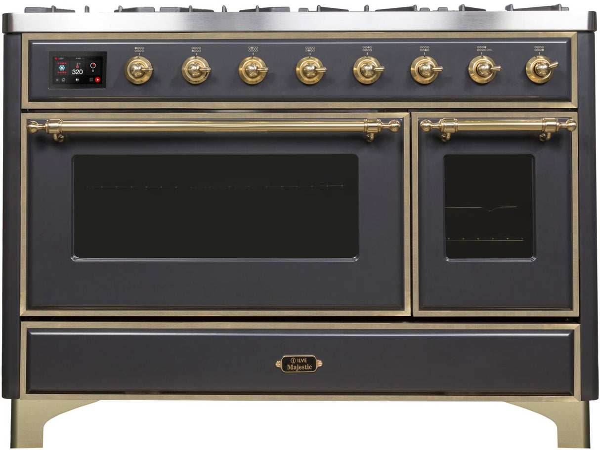 Majestic II 48 Inch Dual Fuel Liquid Propane Freestanding Range in Matte Graphite with Brass Trim