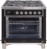 Majestic II 36 Inch Dual Fuel Natural Gas Freestanding Range in Glossy Black with Chrome Trim