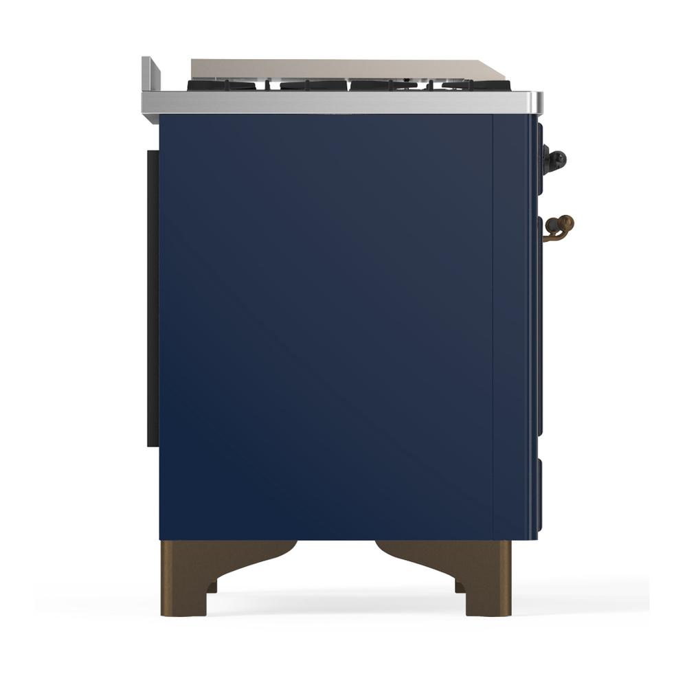 ILVE UM48FSQNR3MBBLP Majestic III 48 inch Dual Fuel Range with 5 Black Brass Burners, Griddle and French Top, Dual Function Burner up to 25,000 BTU (Liquid Propane, Solid Door, Midnight Blue, Burnished)