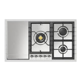 ILVE UHCPT95FNSSC Nostalgie II 36 inch Built-In Gas Cooktop with Total Black Brass Burners, in Stainless Steel (5 Sealed Burners + Griddle, Natural Gas, Chrome)