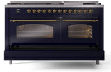 Nostalgie II 60 Inch Dual Fuel Natural Gas Freestanding Range in Blue with Brass Trim