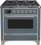 Majestic II 36 Inch Dual Fuel Natural Gas Freestanding Range in Blue Grey with Chrome Trim