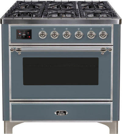 Majestic II 36 Inch Dual Fuel Natural Gas Freestanding Range in Blue Grey with Chrome Trim