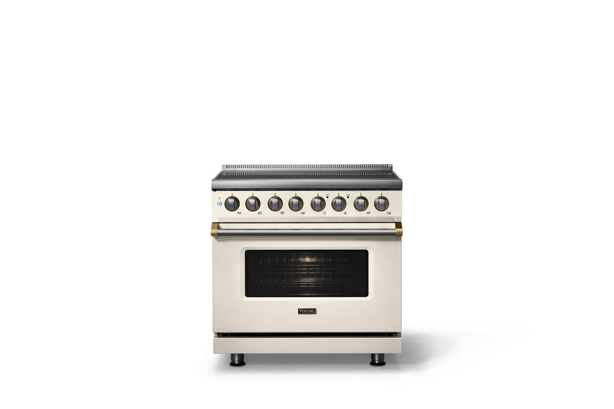 36"W. Induction Range (Finish: Pure White, Trim: Brushed Brass)