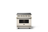 36"W. Induction Range (Finish: Pure White, Trim: Brushed Brass)