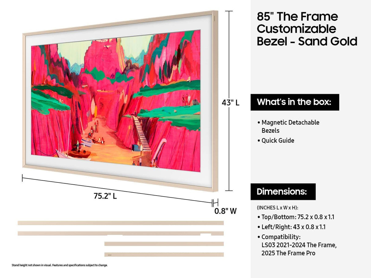85 Inch The Frame Custom Bezel - Sand Gold Metal Magnetic Attachment  Easy Install  Premium Finish