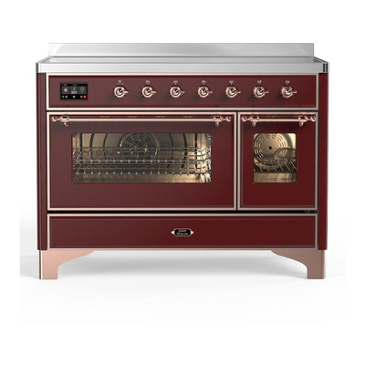 ILVE UMIB48NR3BUP Majestic III 48 inch Induction Range with 6 Elements, 5.02 cu. ft. Total Oven Capacity (Triple Glass Door, Burgundy, Copper)