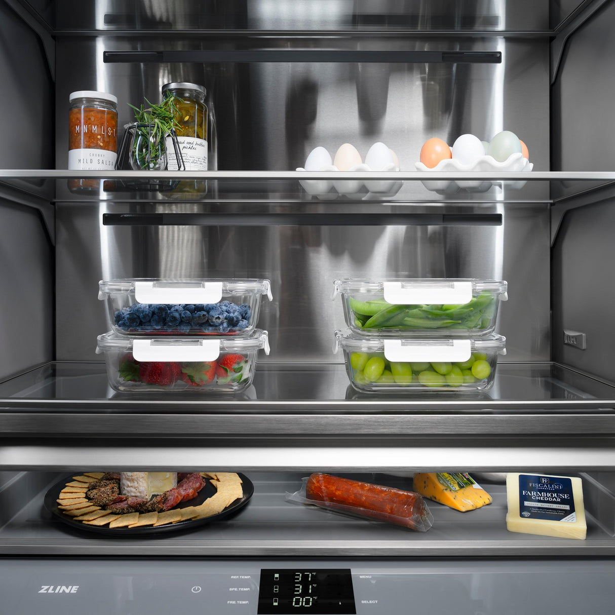ZLINE 60 in. 32.2 cu. ft. French Door Built-In Bottom Freezer Refrigerator with Water Dispensers and Ice Makers in White Matte with Graphite Gray Interior (GRBIV-WM-60)