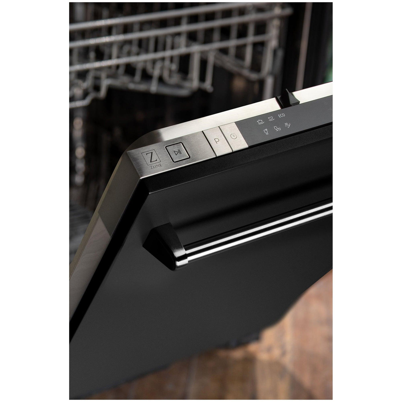 ZLINE 18 in. Compact Top Control Dishwasher with Stainless Steel Tub and Traditional Handle, 52dBa (DW-18) [Color: Black Matte]