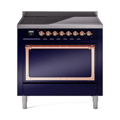 ILVE UNI366QNMPMBP Nostalgie II Noblesse 36 inch Induction Range (Solid Door, Midnight Blue, Copper)