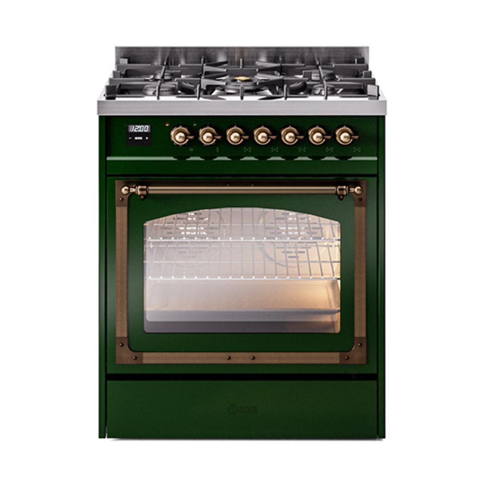 ILVE UN30NMPEGBLP Nostalgie II Noblesse 30 inch Dual Fuel Range (Liquid Propane, Triple Glass Door, Emerald Green, Burnished)