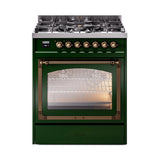 ILVE UN30NMPEGBLP Nostalgie II Noblesse 30 inch Dual Fuel Range (Liquid Propane, Triple Glass Door, Emerald Green, Burnished)