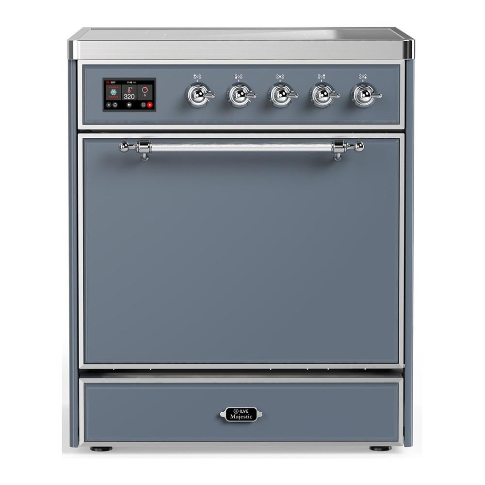 ILVE UMIB30QNR3BGC Majestic III 30 inch Induction Range with 4 Elements, 4 cu. ft. Oven Capacity (Solid Door, Blue Grey, Chrome)