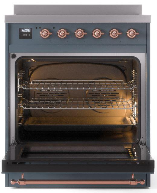 Nostalgie II 30 Inch Electric Freestanding Range in Blue Grey with Copper Trim