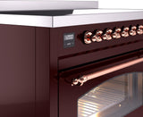 Nostalgie II 48 Inch Electric Freestanding Range in Burgundy with Copper Trim