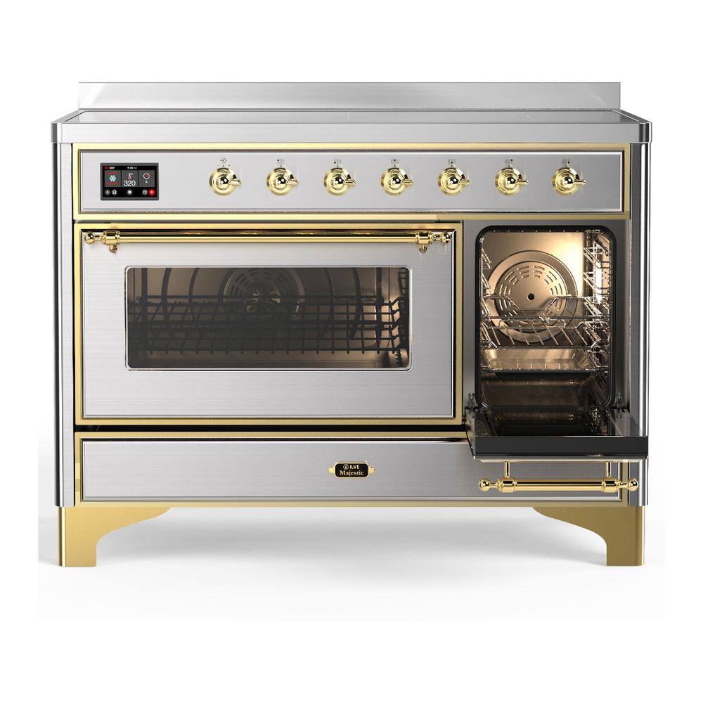 ILVE UMIB48NR3SSG Majestic III 48 inch Induction Range with 6 Elements, 5.02 cu. ft. Total Oven Capacity (Triple Glass Door, Stainless Steel, Brass)