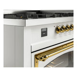 ILVE UN60FNMPWHGLP Nostalgie II Noblesse 60 inch Dual Fuel Range (9 Sealed Burners + Griddle, Liquid Propane, Triple Glass Door, White, Brass)