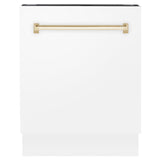 ZLINE Autograph Edition 24" 3rd Rack Top Control Tall Tub Dishwasher in White Matte with Accent Handle, 51dBa (DWVZ-WM-24) [Color: Gold]