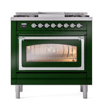 ILVE UN36FNMPEGC Nostalgie II Noblesse 36 inch Dual Fuel Range (Natural Gas, Triple Glass Door, Emerald Green, Chrome)