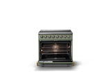 36"W. Induction Range (Finish: Eucalyptus, Trim: Brushed Brass)