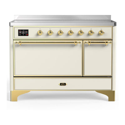 ILVE UMIB48QNR3AWG Majestic III 48 inch Induction Range with 6 Elements, 5.02 cu. ft. Total Oven Capacity (Solid Door, Antique White, Brass)